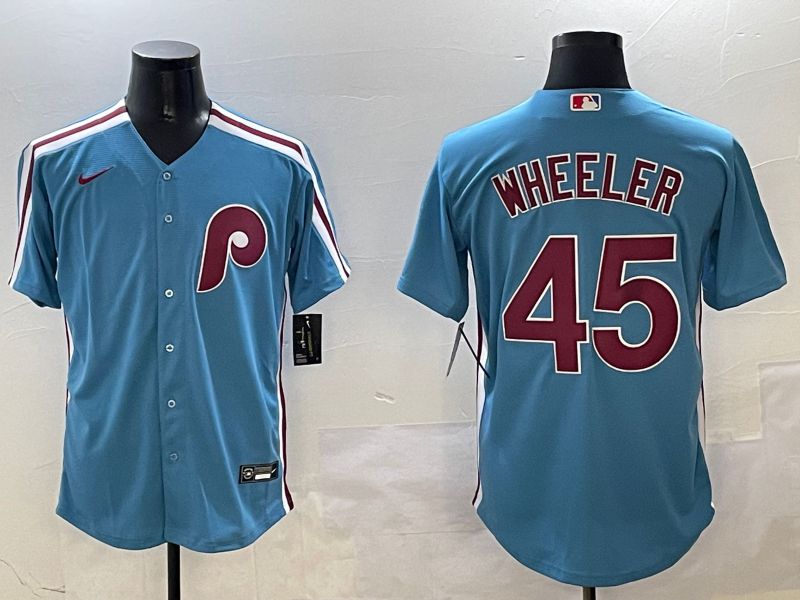 Men Philadelphia Phillies #45 Wheeler Light Blue Throwback Game 2025 Nike MLB Jersey style 1